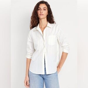 Old Navy Women’s Classic Button Down Yellow White Stripe, NEW, Medium Tall